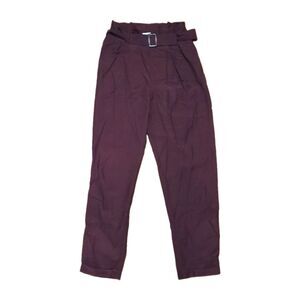 the good jane belted pants womens maroon high waist paperbag trousers pleated